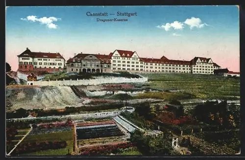 AK Stuttgart-Cannstatt, Dragoner-Kaserne mit Gärten