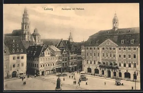 AK Coburg, Marktplatz mit Rathaus
