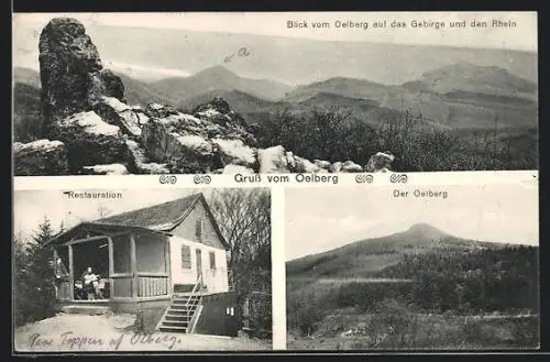 AK Oelberg, Restaurant, verschiedene Ansichten, Blick auf den Rhein