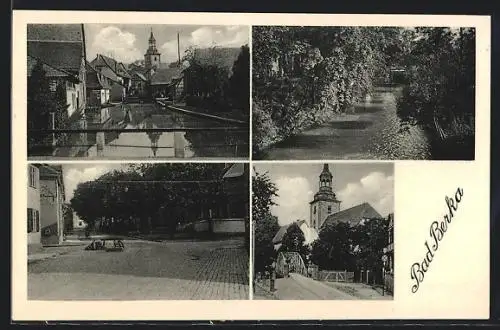 AK Bad Berka, Blick von der Brücke, Flusspartie, die Kirche, Strassenpartie