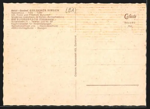 AK Burgebrach /Steigerwald, Hotel-Gasthof Goldener Hirsch, Hauptstrasse 14