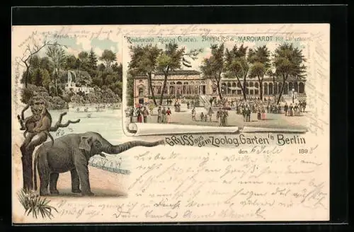 Lithographie Berlin, Zoolog. Garten, Restaurant Borgers & Marquardt, Neptuns Grotte