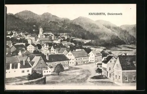 Künstler-AK Kraubath, Ortsansicht mit Kirche