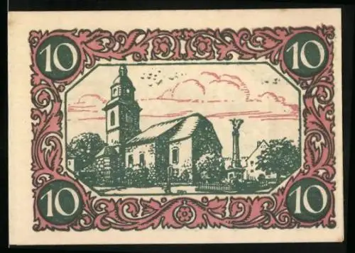 Notgeld Kindelbrück 1920, 10 Pfennig, Kirche mit Denkmal, Kinder beim Spielen