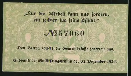 Notgeld Thale 1921, 10 Pfennig, Unterschrift vom Bürgermeister