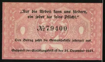 Notgeld Thale 1921, 25 Pfennig, Bürgermeister Unterschrift