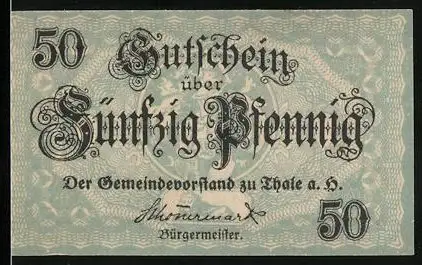Notgeld Thale 1921, 50 Pfennig, Unterschrift des Bürgermeisters