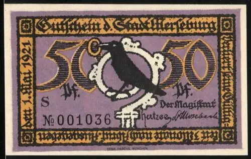 Notgeld Merseburg 1921, 50 Pfennig, Kohlrabe, Rathaus