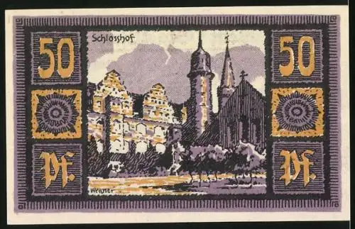 Notgeld Merseburg 1921, 50 Pfennig, Schlosshof, Rabe