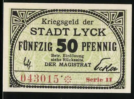 Notgeld Lyck, 50 Pfennig, Unterschrift vom Magistrat