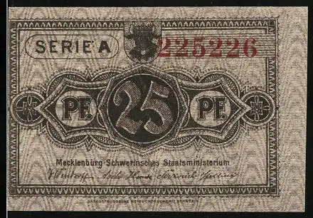 Notgeld Schwerin / Mecklenburg 1922, 25 Pfennig, Serie A