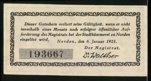 Notgeld Norden 1921, 25 Pfennig, Blick auf Mühlen