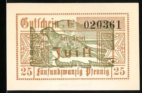 Notgeld Juist 1919, 25 Pfennig, Seelöwe auf einem Felsen