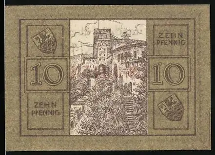 Notgeld St. Goar 1920, 10 Pfennig, Blick auf die Burg