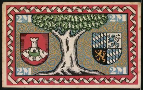 Notgeld Pasing 1918, 2 Mark, Wappen nebst Baum