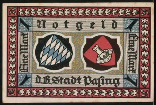 Notgeld Pasing 1918, 1 Mark, Zwei Wappen