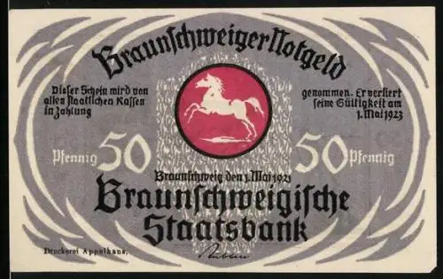 Notgeld Braunschweig 1923, 50 Pfennig, Ansicht der Blankenburg