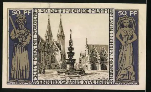 Notgeld Braunschweig 1921, 50 Pfennig, Brunnen am Altstadtmarkt