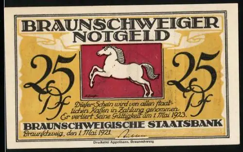 Notgeld Braunschweig 1921, 25 Pfennig, Partie am Burgplatz