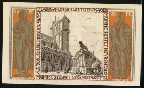 Notgeld Braunschweig 1921, 25 Pfennig, Partie am Burgplatz