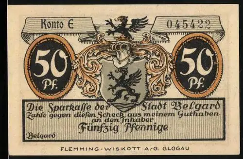 Notgeld Belgard, 50 Pfennig, Die Stadt nach der Lubin`schen Karte 1618