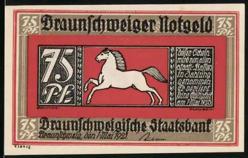 Notgeld Braunschweig 1921, 75 Pfennig, Strassenpartie mit Kirche in Blankenburg
