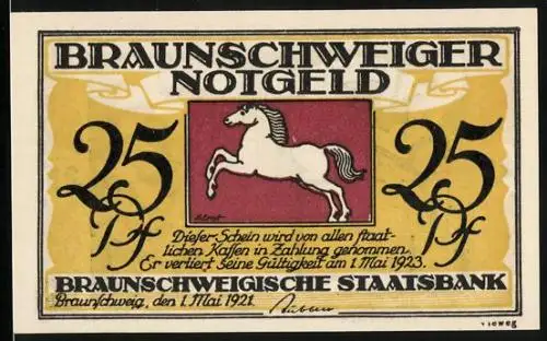 Notgeld Braunschweig 1921, 25 Pfennig, Das Schloss Blankenburg a. Harz