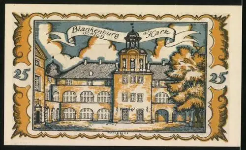 Notgeld Braunschweig 1921, 25 Pfennig, Das Schloss Blankenburg a. Harz