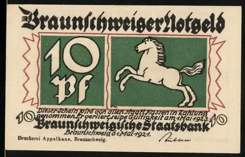 Notgeld Braunschweig 1921, 10 Pfennig, Ortsteilansicht