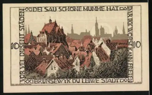 Notgeld Braunschweig 1921, 10 Pfennig, Ortsteilansicht