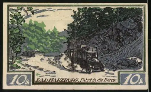 Notgeld Braunschweig 1921, 10 Pfennig, Autofahrt in die Berge bei Bad Harzburg