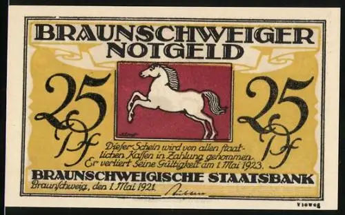 Notgeld Braunschweig 1921, 25 Pfennig, Till Eulenspiegel als Bäcker