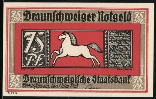 Notgeld Braunschweig 1921, 75 Pfennig, Blick auf den Wollmarkt
