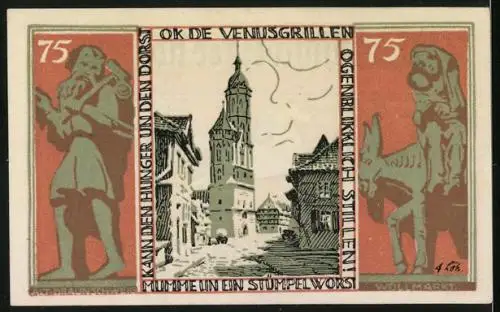 Notgeld Braunschweig 1921, 75 Pfennig, Blick auf den Wollmarkt