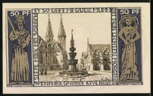 Notgeld Braunschweig 1921, 50 Pfennig, Partie am Altstadtmarkt