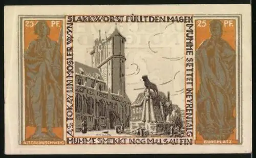 Notgeld Braunschweig 1921, 25 Pfennig, Partie am Burgplatz