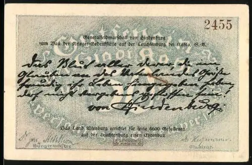 Notgeld Kahla 1921, 50 Pfennig, Fliegeraufnahme der Leuchtenburg