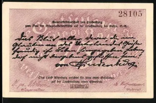 Notgeld Kahla 1921, 75 Pfennig, Fliegeraufnahme der Leuchtenburg