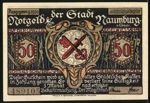 Notgeld Naumburg a. Saale 1920, 50 Pfennig, Nonne betet für Hungerleidende