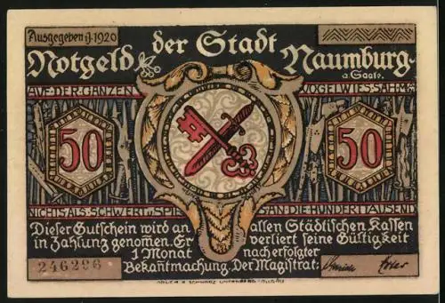 Notgeld Naumburg a. Saale 1920, 50 Pfennig, Lehrer kümmert sich um die Kinder