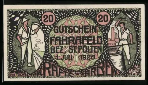 Notgeld Fahrafeld-St. Pölten 1920, 20 Pfennig, Bauer und Schmied