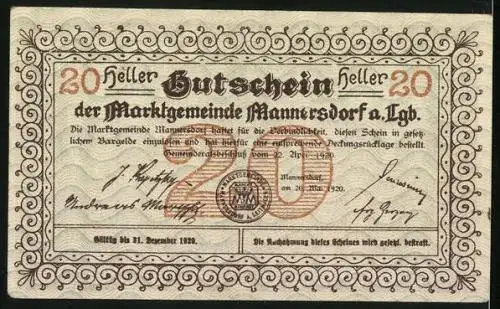 Notgeld Mannersdorf 1920, 20 Heller, Ruine Scharfenegg