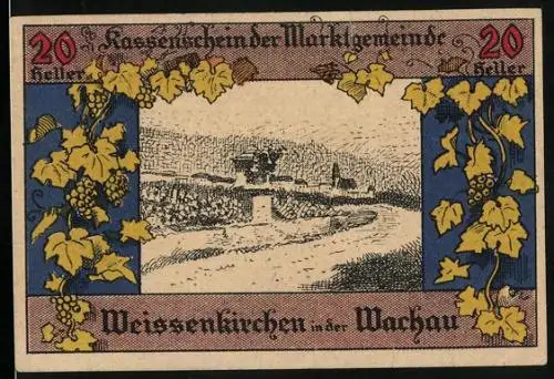 Notgeld Weissenkirchen i. d. Wachau 1920, 20 Pfennig, Wegkreuz vor Ortsansicht