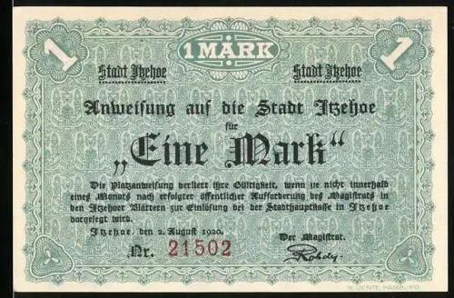 Notgeld Itzehoe 1920, 1 Mark, Jäger in ihrem Camp