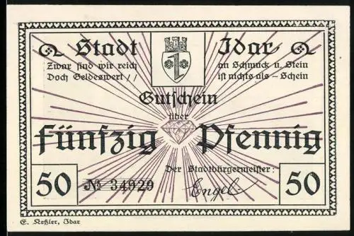 Notgeld Idar, 50 Pfennig, Achatschleife am Idarbach