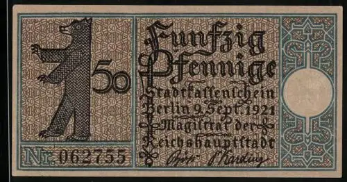 Notgeld Berlin-Tiergarten 1921, 50 Pfennig, Erstes Dampfschiff der Linie Zelten-Charlottenburg, 1816
