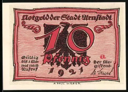 Notgeld Arnstadt 1921, 10 Pfennig, Zwei Frauen beim Feilschen