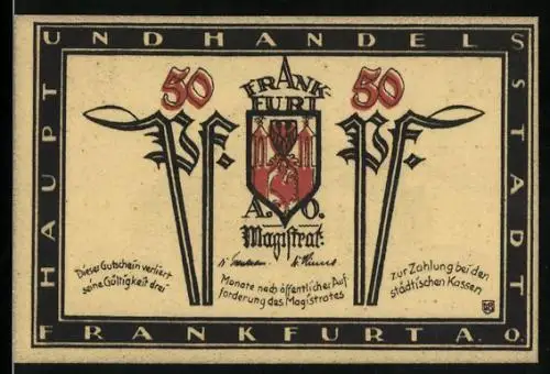 Notgeld Frankfurt a. O., 50 Pfennig, Der Südgiebel des Rathauses