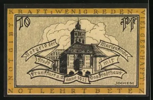 Notgeld Frankfurt a. O., 10 Pfennig, Stadthaus mit Marienkirche