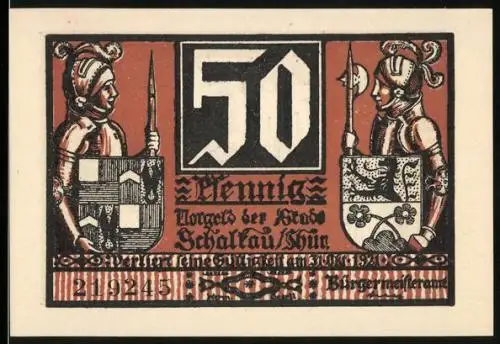 Notgeld Schalkau /Thür., 50 Pfennig, Kaiser Rotbart Lobesam beim Kreuzzug